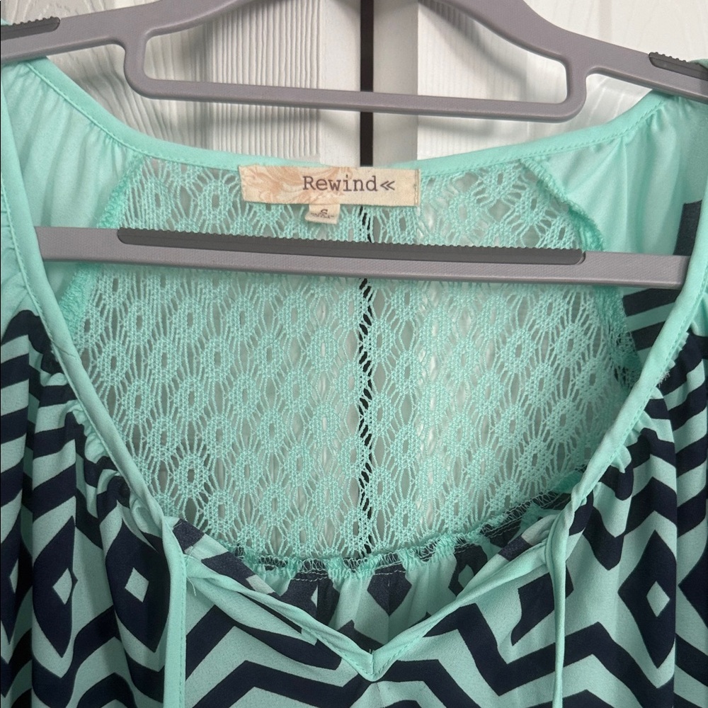 Rewind Aqua and Dark Blue Patterned Top